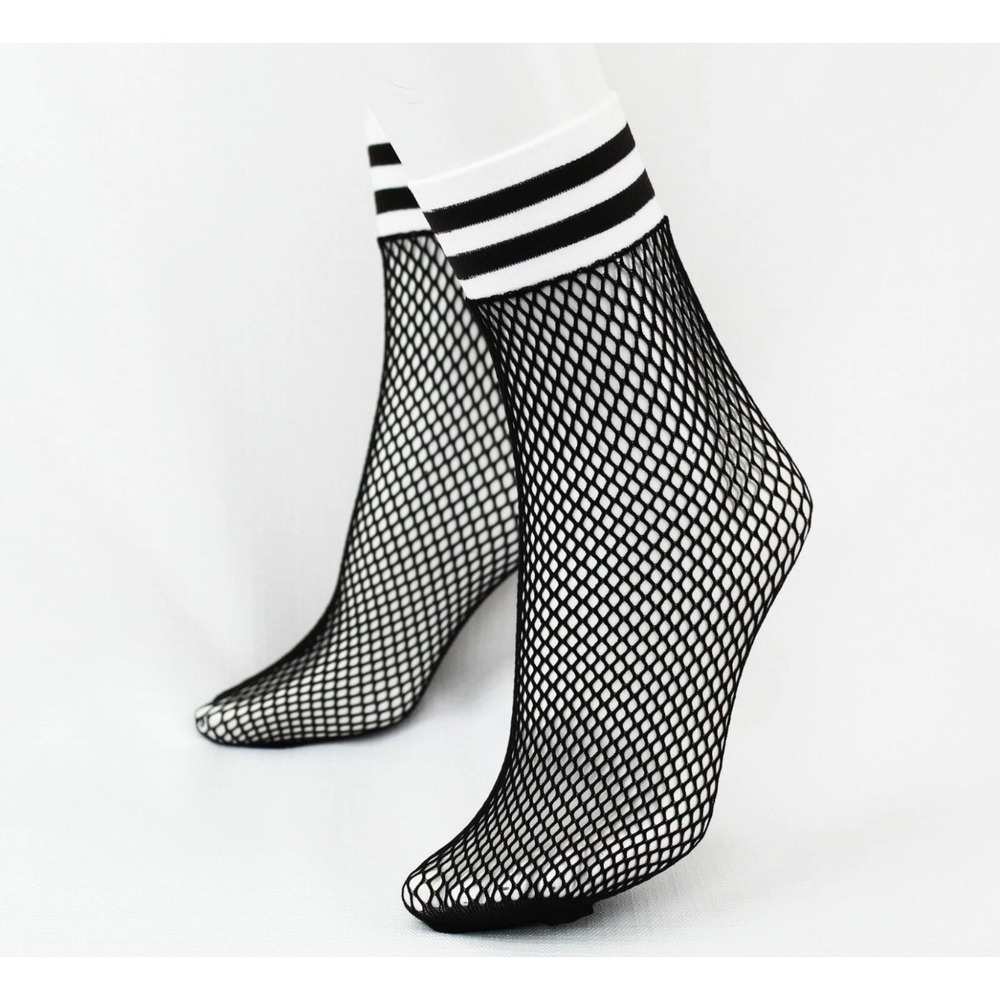 Free People Riot Sport Fishnet Socks Black White Striped Sporty NWT